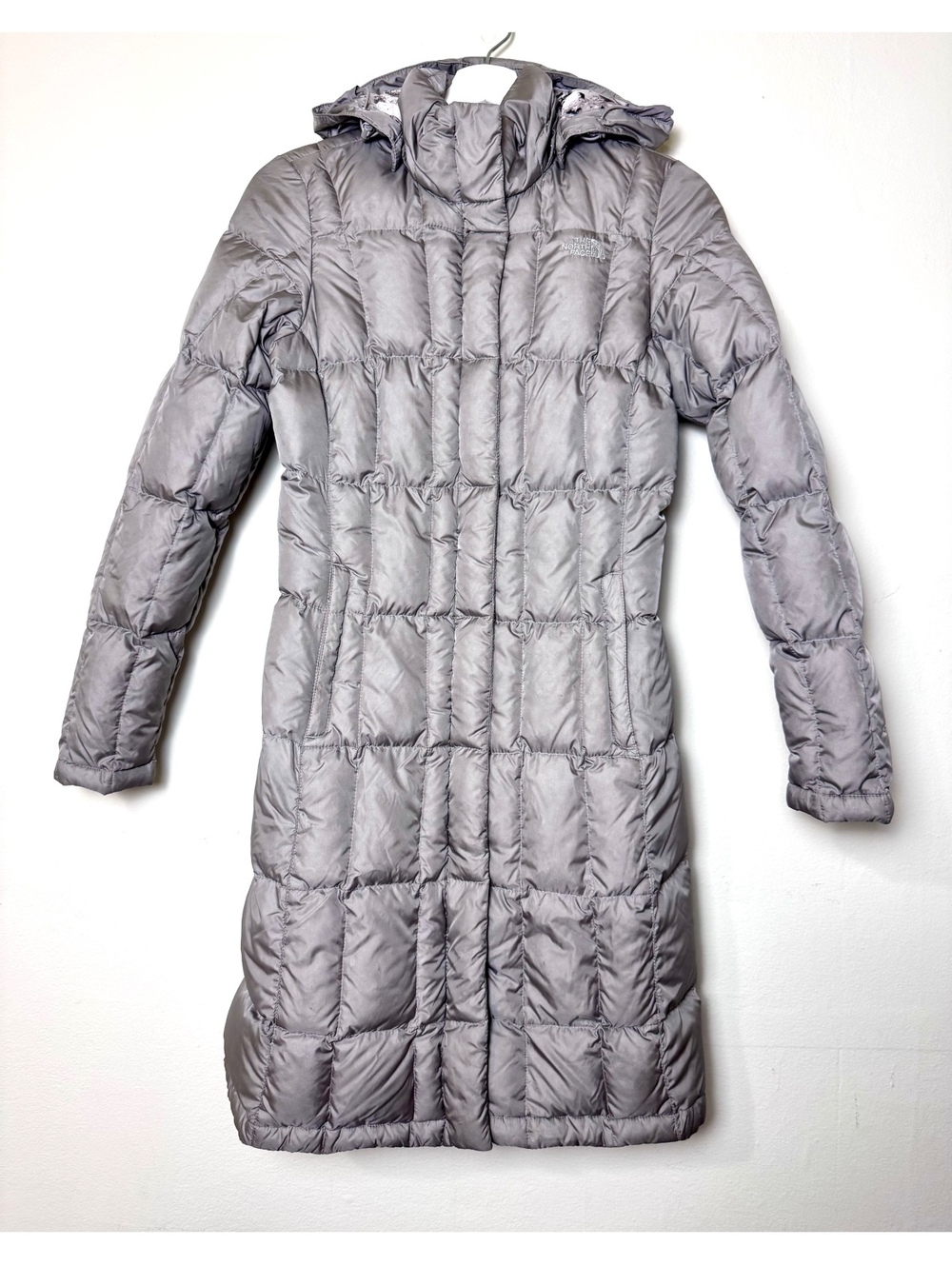 North Face 550 down coat light grey mid length parka size XS